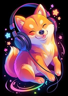 Shiba Inu with Headphones