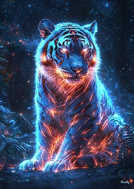 Neon Cyberpunk Tiger - Futuristic Glowing Animal Digital Art