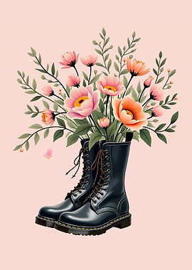 Flowers growing out of Boots - botanical boots - Floral Boots - L