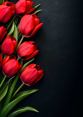 Red Tulips on Black Background