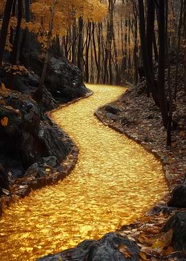 Golden Path in Autumn Forest