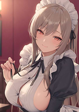 Cute Anime Maid with Long Brown Hair