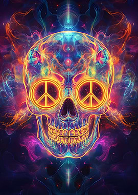 Skull with Cosmic Peace Signs Art