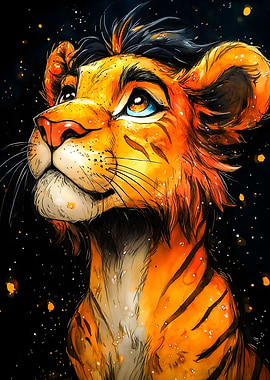 Lion Cub Under Stars Animal