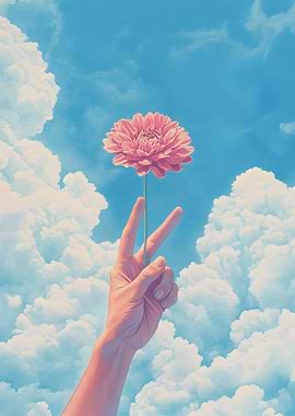 A hand reaches out from the clouds holding Fan Art