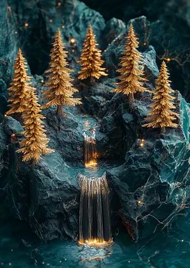 Golden Bonsai Forest Waterfall