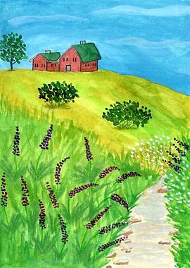 Lazy Creek Countryside Watercolor