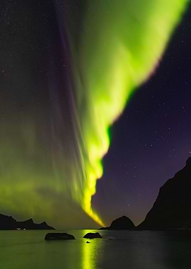Northern Lights Over Water