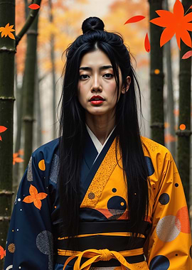 Woman in Kimono with Autumn Leaves