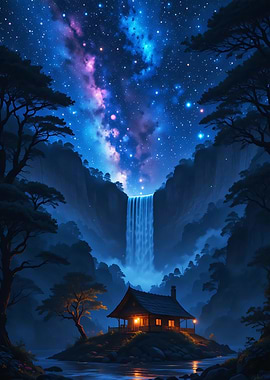 Nightfall Waterfall Cabin