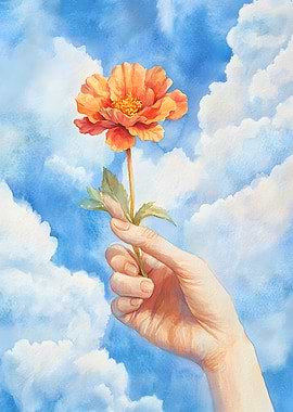 A hand reaches out from the clouds holding Poster