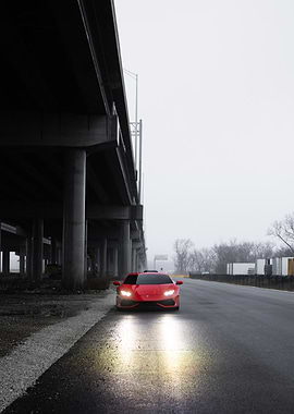 Red Lamborghini Huracan Under Bridge
