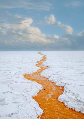Salt Flats with Orange Stream - Surreal Landscape Photography