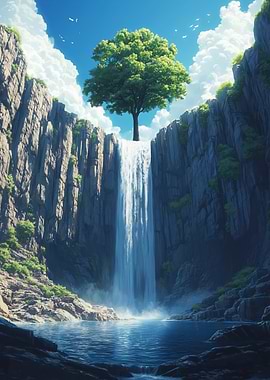 Tree Over Waterfall