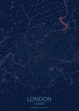 London Ontario Canada Blue and Purple City Map
