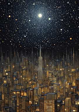 Night Cityscape with Stars
