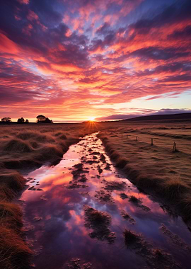 Sunset Reflection in Stream
