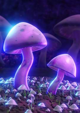 Glowing Purple Mushrooms
