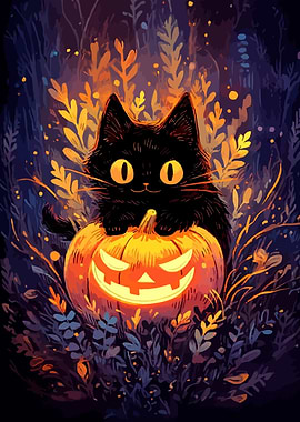 Black Cat & Jack-o'-Lantern