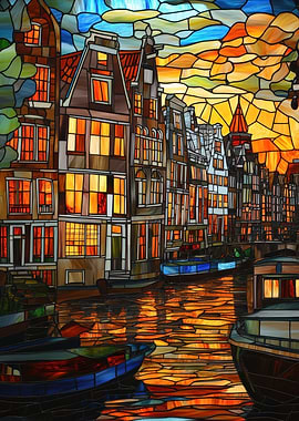 Stained Glass Amsterdam Canal