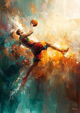 Basketball Player in Flight Abstract Art