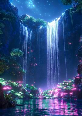 Enchanted Glowing Space Waterfall
