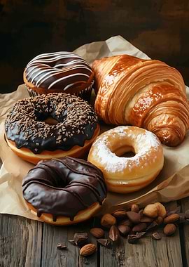 Donuts, Croissant, and Almonds