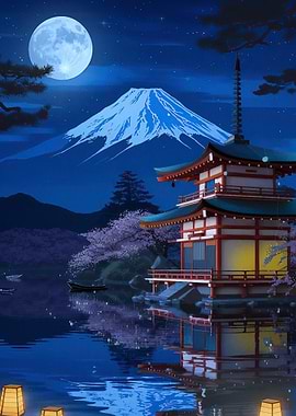 Japanese Temple Night Scene