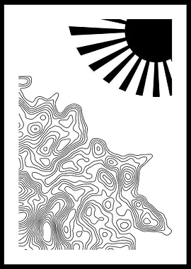 Topographic Map with Rising Sun