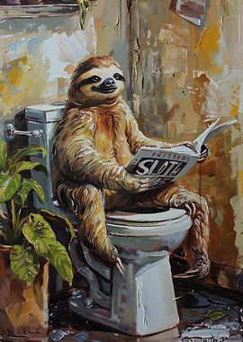 Sloth on Toilet Reading