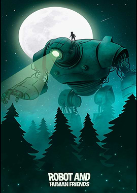 Futuristic Robot and Human Friends