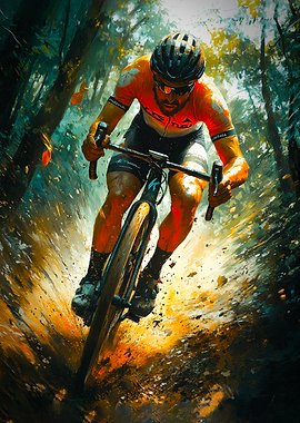 Cyclist Riding A Bike In Forest
