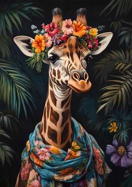 Giraffe in Floral Attire