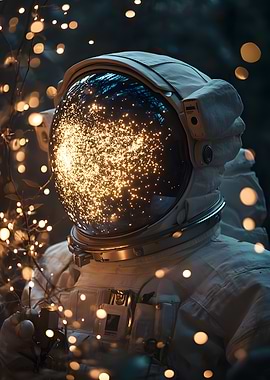 In the quiet space the astronaut is enveloped by a Art