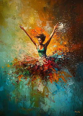 Woman Dancing in Abstract Art