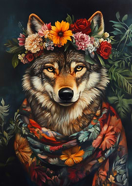 Wolf with Floral Crown