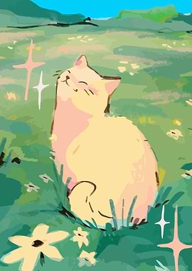 Happy Cat in Meadow