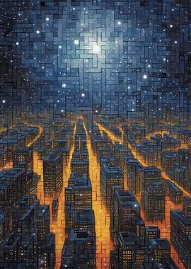 Cityscape Under a Starry Sky