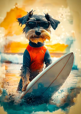 Summer Waves and a Schnauzer Surfing on the Beach