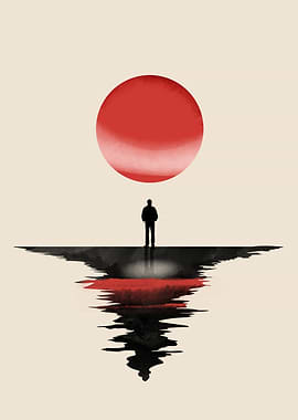 A Reflected Silhouette Under Red Sun