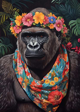 Gorilla in Floral Headband