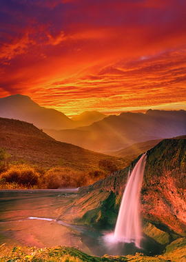 Waterfall Sunset Landscape