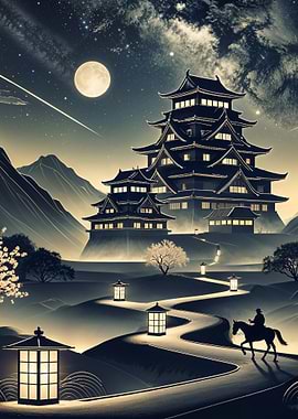 Japanese Castle Night Scene