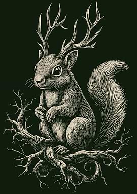 Gothic Squirrel with Antlers