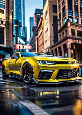 Yellow Camaro in City