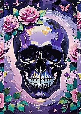 Purple Skull with Roses