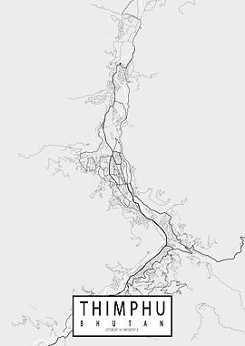 Thimphu City Map Bhutan Light