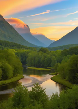Mountain River Sunset
