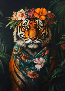 Tiger in Floral Headband