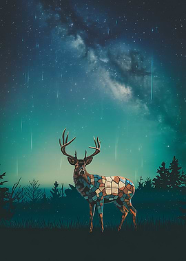 Mosaic Deer Under Milky Way